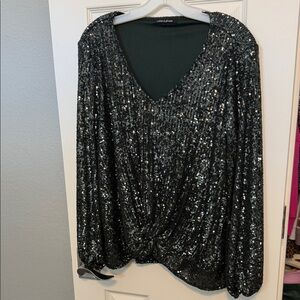 Cable & Gauge Shimmering Black Sequin Blouse
